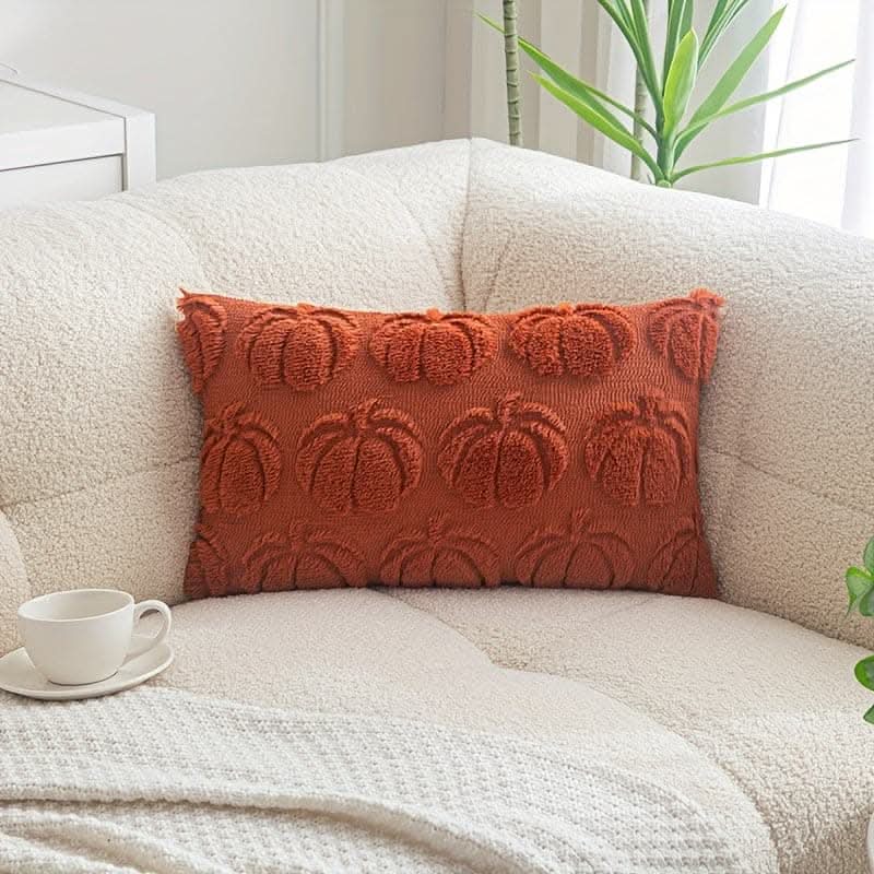 Chic Pumpkin Geometric Wool Cushion Cover