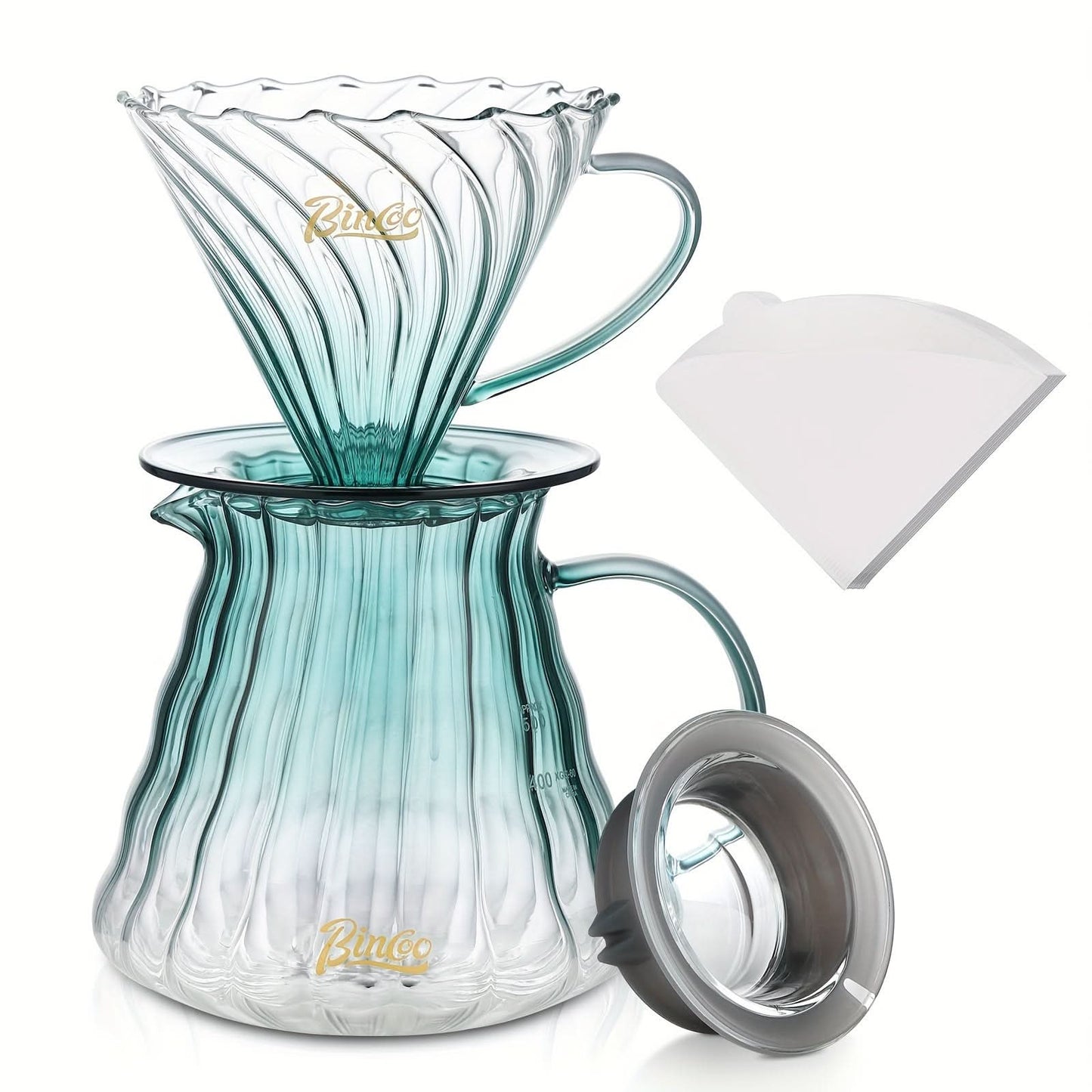 600ml Glass V60 Coffee Maker Set – Pour Over Coffee Dripper with Wood Stand