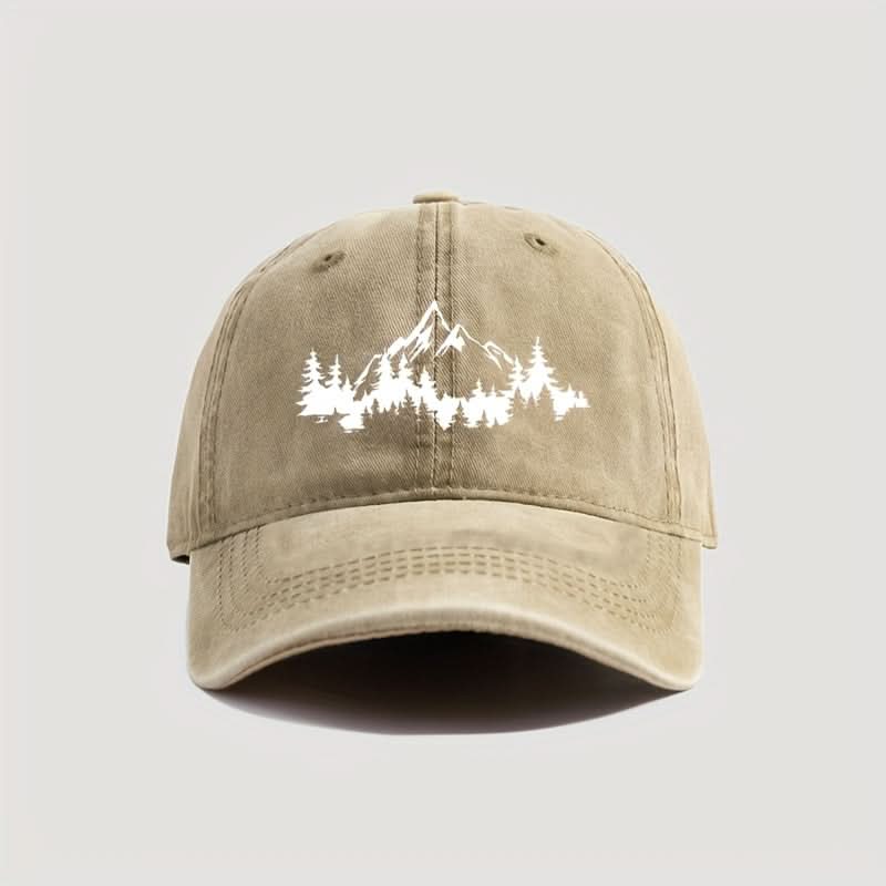 Men’s Distressed Mountain & Forest Print Baseball Cap – Adjustable Lightweight Dad Hat