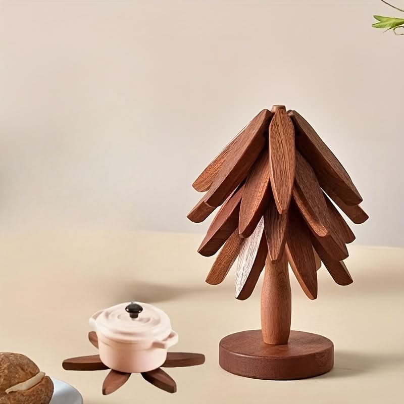 Wooden Tree-Shaped Tripod Coaster Set