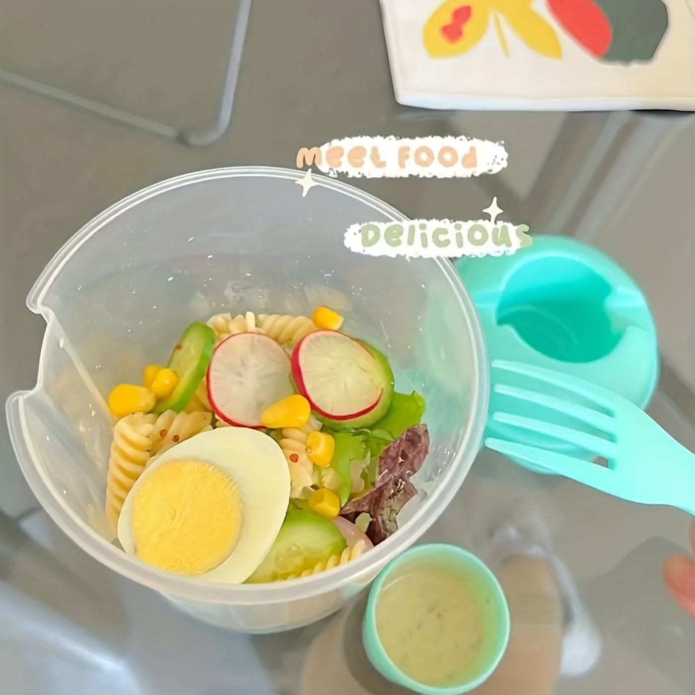 1000ml BPA-Free Salad Shaker Cup with Fork