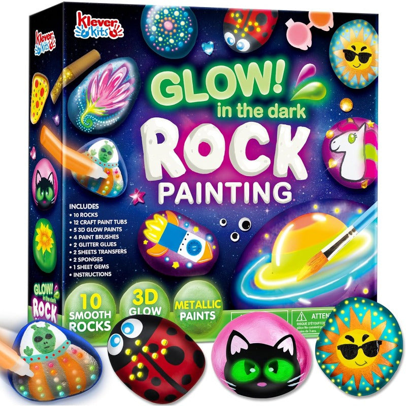 Glow-in-the-Dark Rock Painting Kit for Kids – DIY Art Set with Gem Stickers