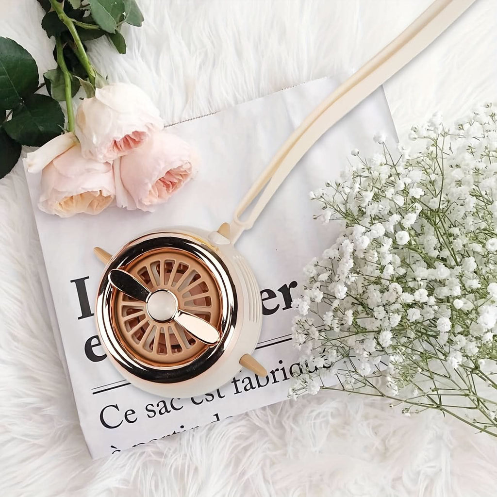Lotus Pink Wearable USB Fan – Hands-Free Rechargeable with Power Display
