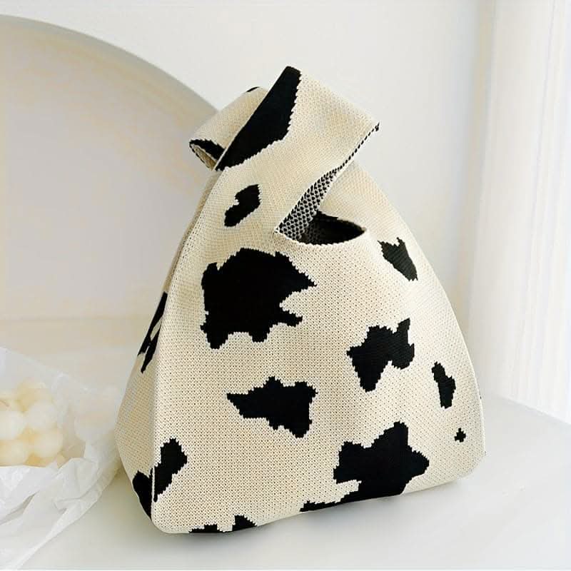 Stylish Black & White Heart Knitted Hobo Bag