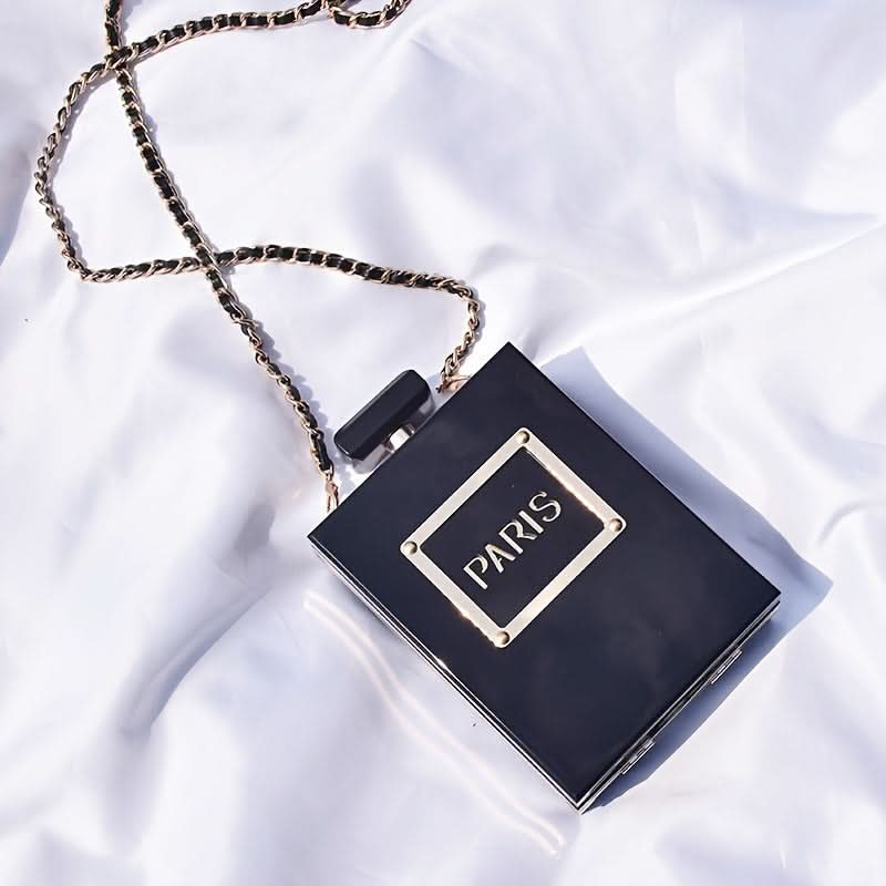 Chic Black Acrylic Evening Clutch with Chain