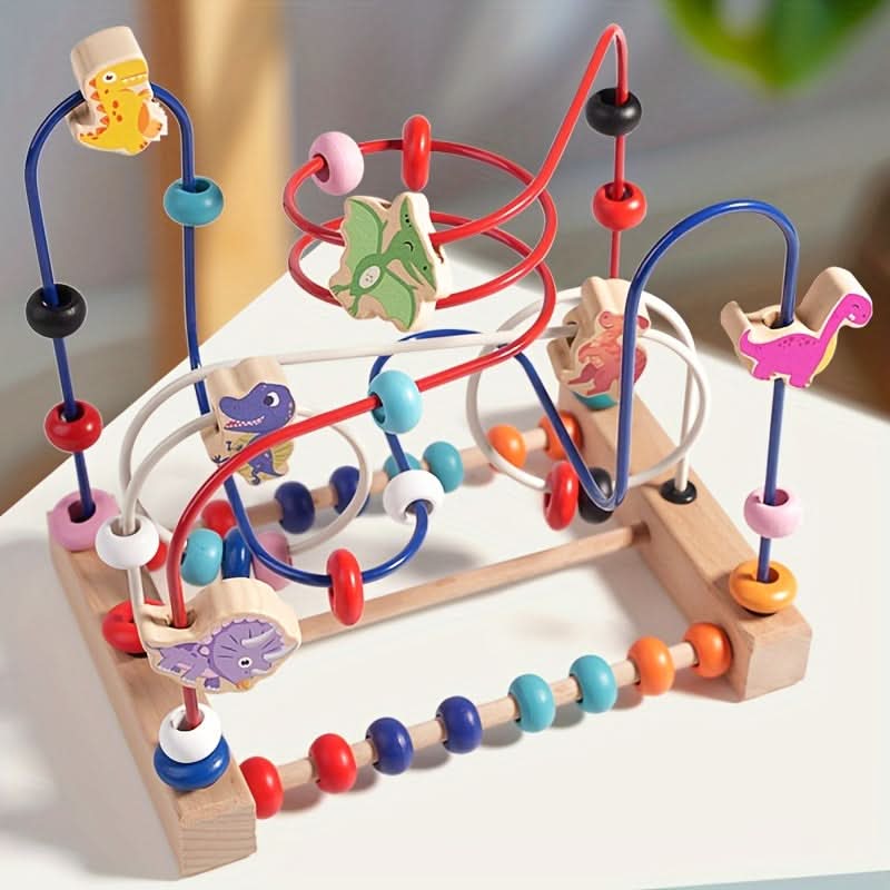 3-Track Wooden Dinosaur Bead Maze – Early Learning Puzzle for Infants