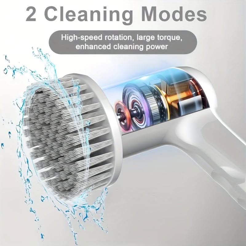 Bathroom Scrubber with 5 Brush Heads - 2 Speeds & LED Display