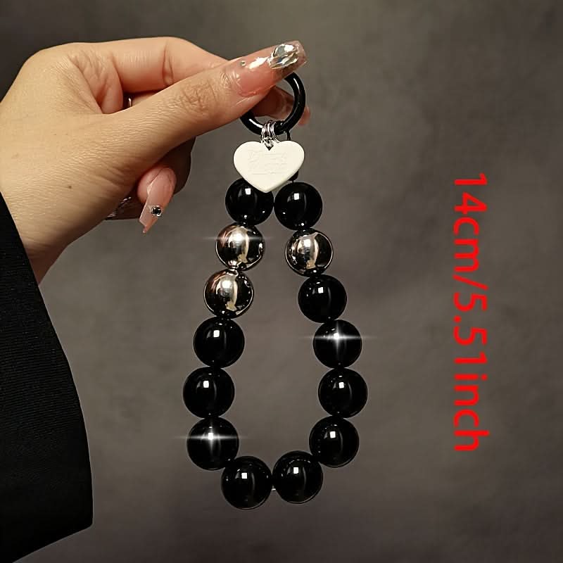 Black Beaded Wristlet with Clip, Phone & Keychain Accessory