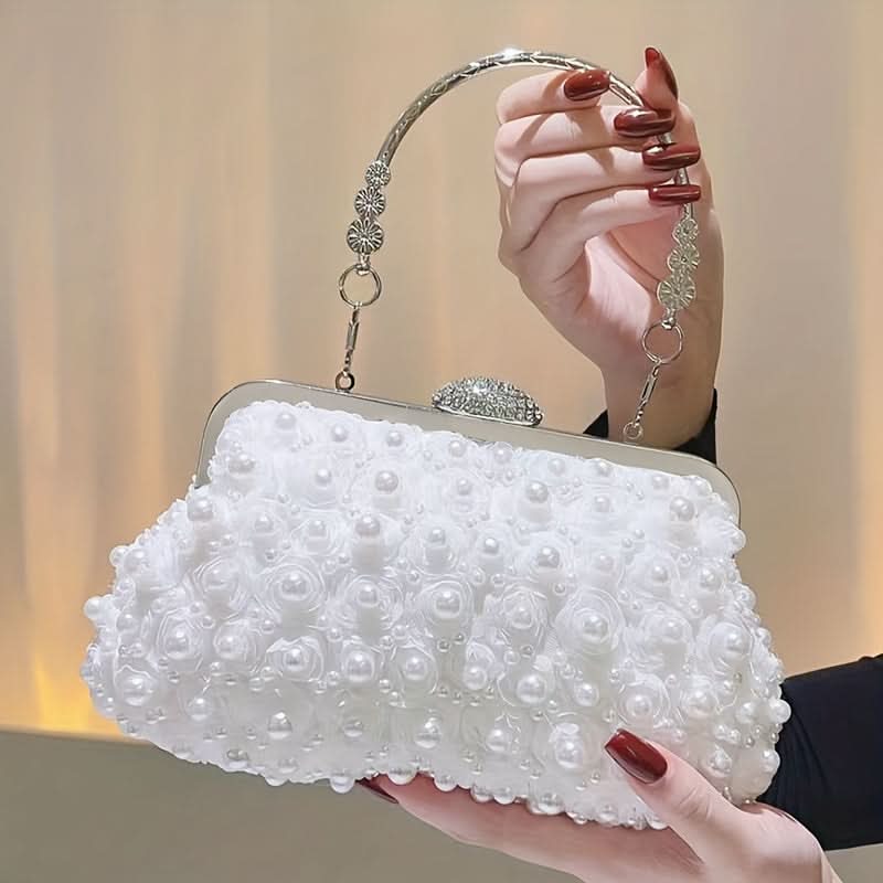 White Pearl Clutch with Floral Embellishments