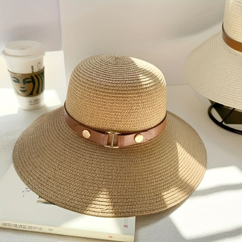 Women's Wide Brim Straw Sun Hat – Khaki Summer Beach Hat