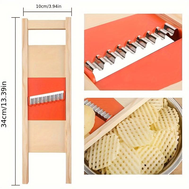 Stainless Steel Waffle Fry Slicer with Natural Wood Handle