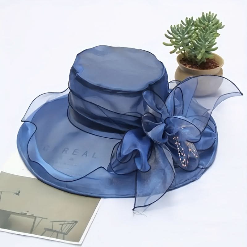 Black Organza Sun Hat for Women – Vintage Floral Design, Lightweight & Foldable