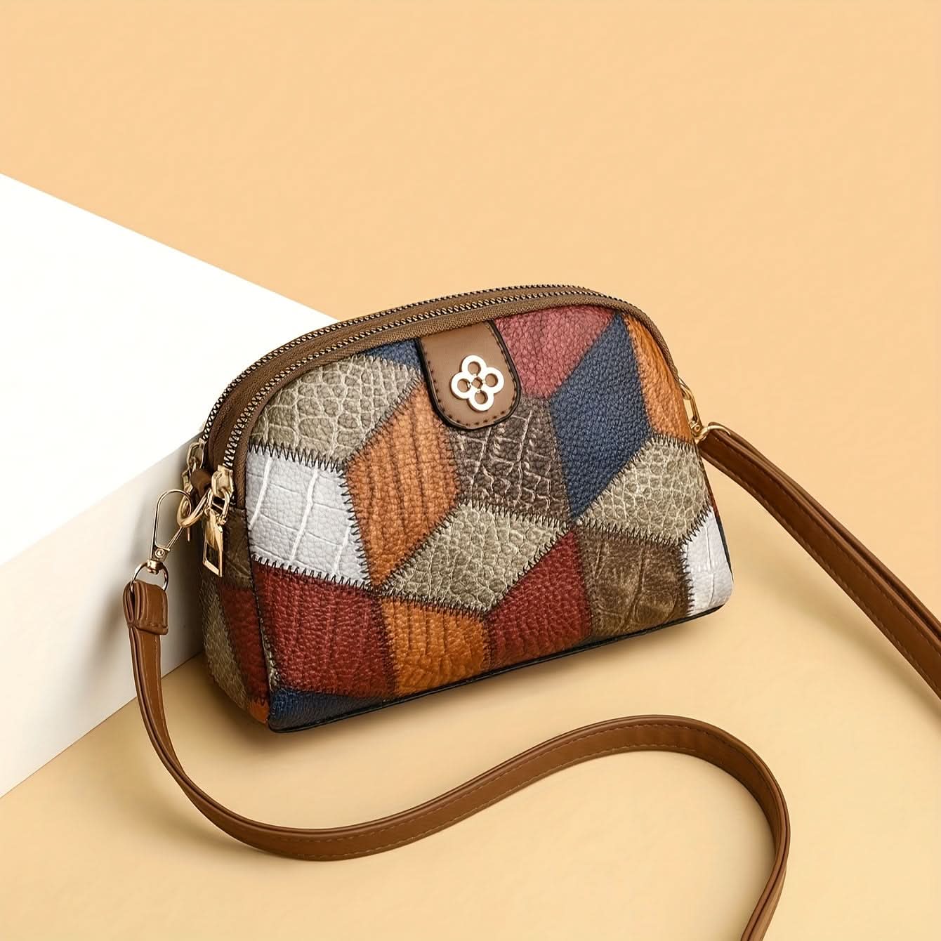 Mini Colorblock Crossbody Bag – Retro Rhombus Print