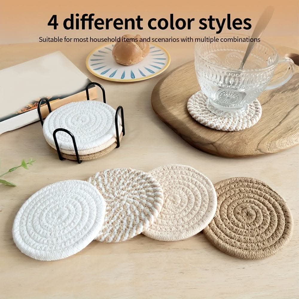 8-Piece Minimalist Cotton Fabric Drink Coasters - Brown Series