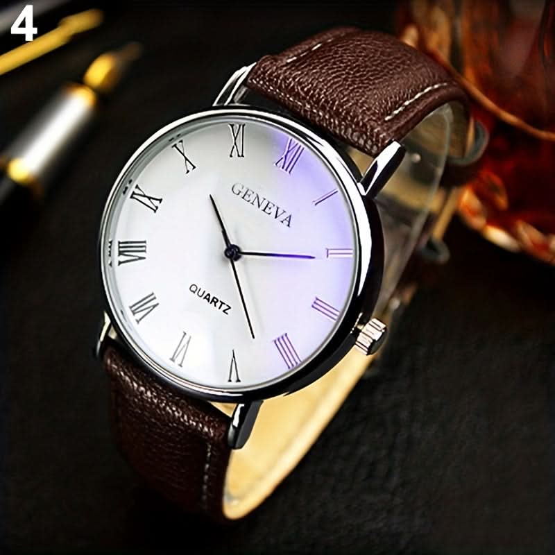Men's Quartz Watch – Roman Numerals & PU Leather Strap
