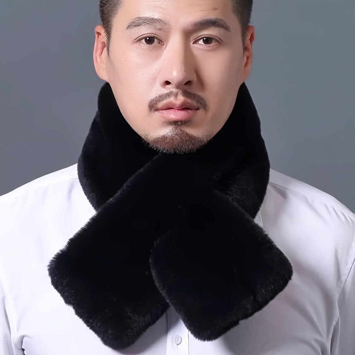 Men's Plush Faux Fur Scarf - Warm & Soft