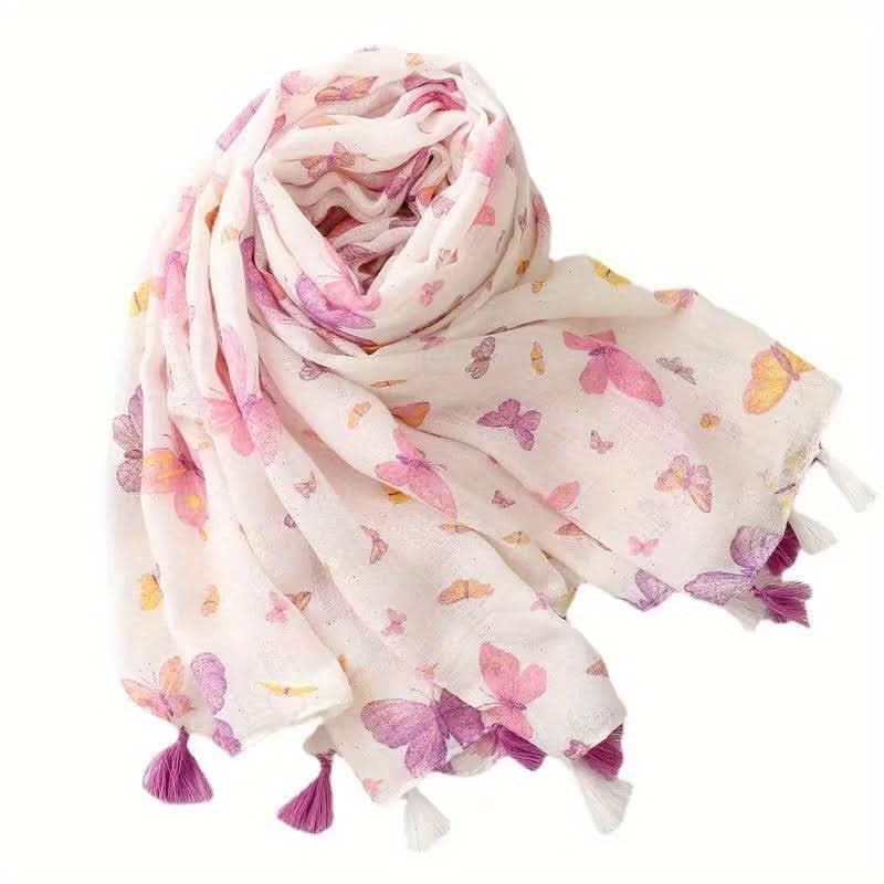 Pink Butterfly Print Scarf for Women