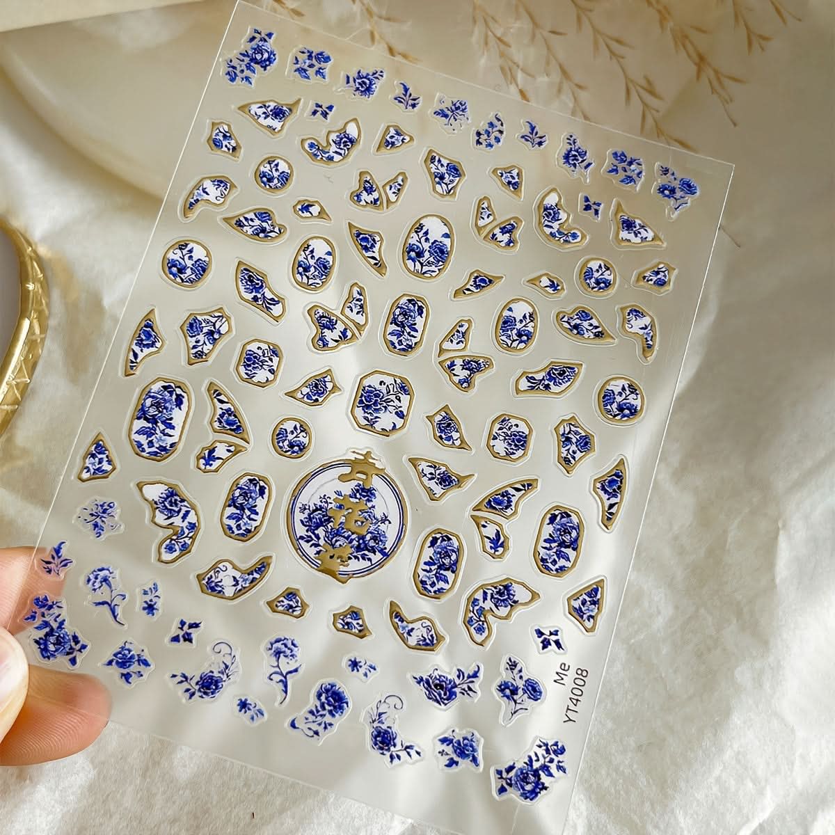 5pcs Blue & White Porcelain Nail Stickers