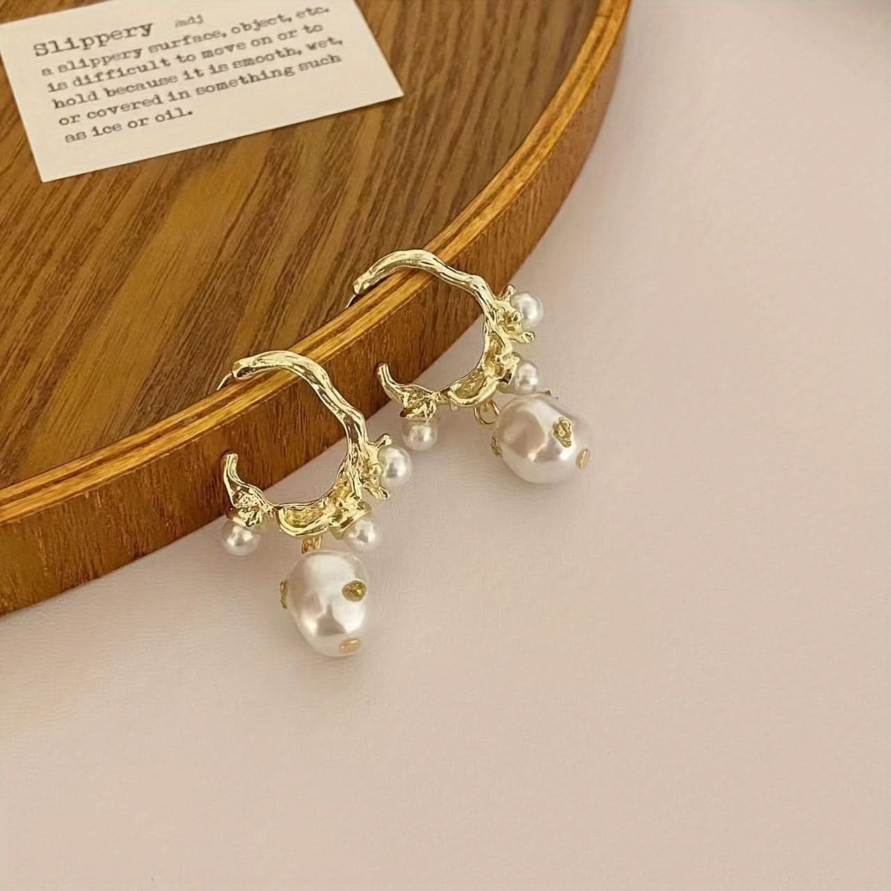 Vintage Gold Pearl Hoop Earrings – Elegant Style