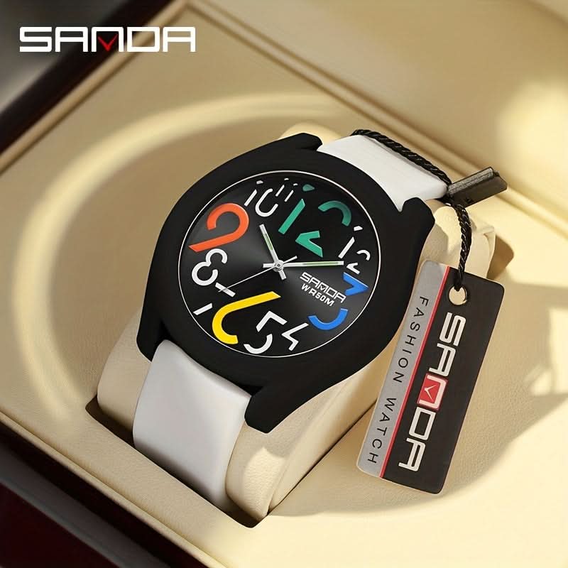 Men's Sports Quartz Watch – Colorful Removable Rubber Strap, Large Dial