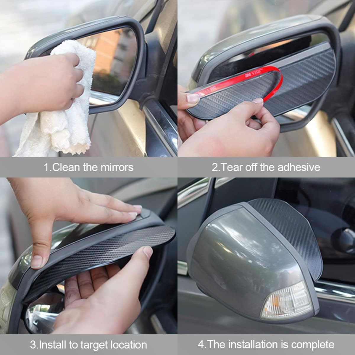 2pcs Universal Side Mirror Rain Visor Guards – Waterproof Carbon Fiber Look