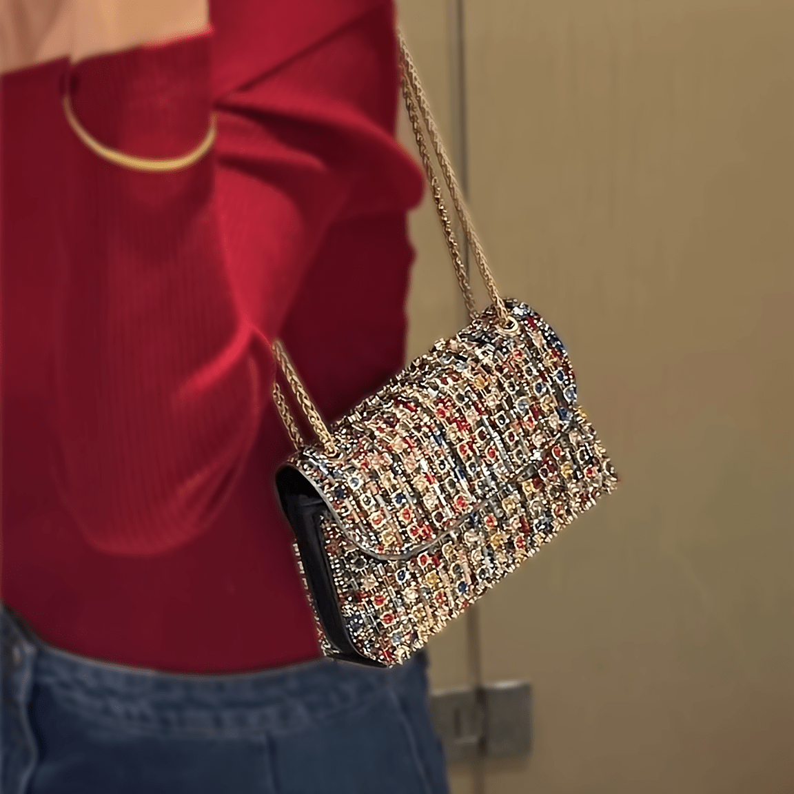 Rhinestone Stripe Evening Clutch with Strap