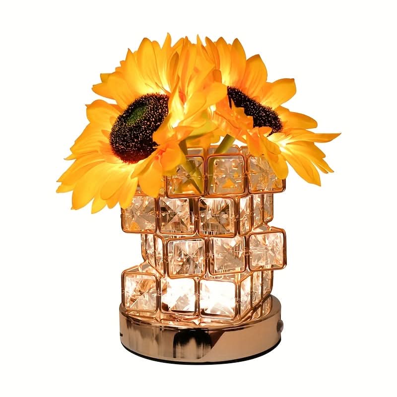 LED Sunflower Night Light with Crystal Vase – USB Rechargeable