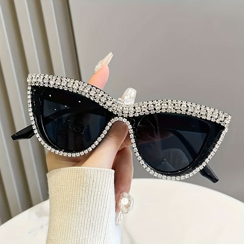 Luxury Rhinestone Cat Eye Sunglasses – Mirrored Lenses