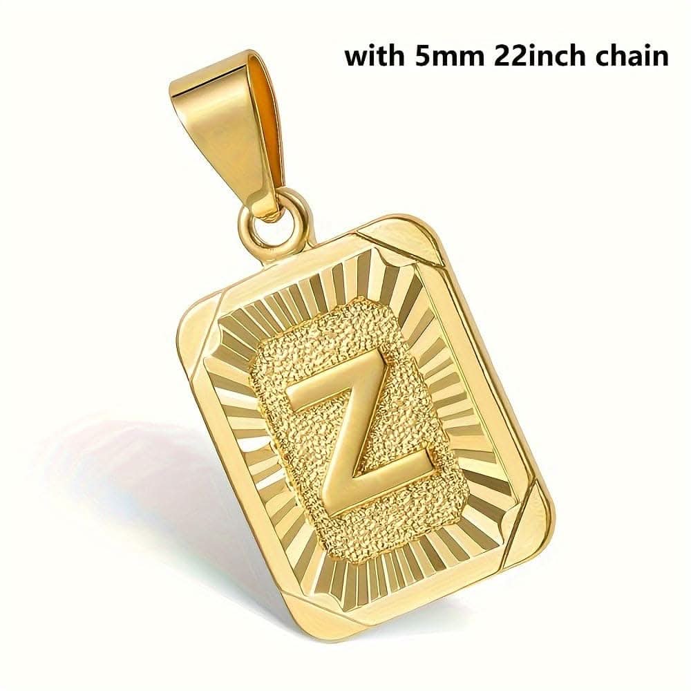 A-Z Pendant Letter Necklace – Stainless Steel Cuban Chain