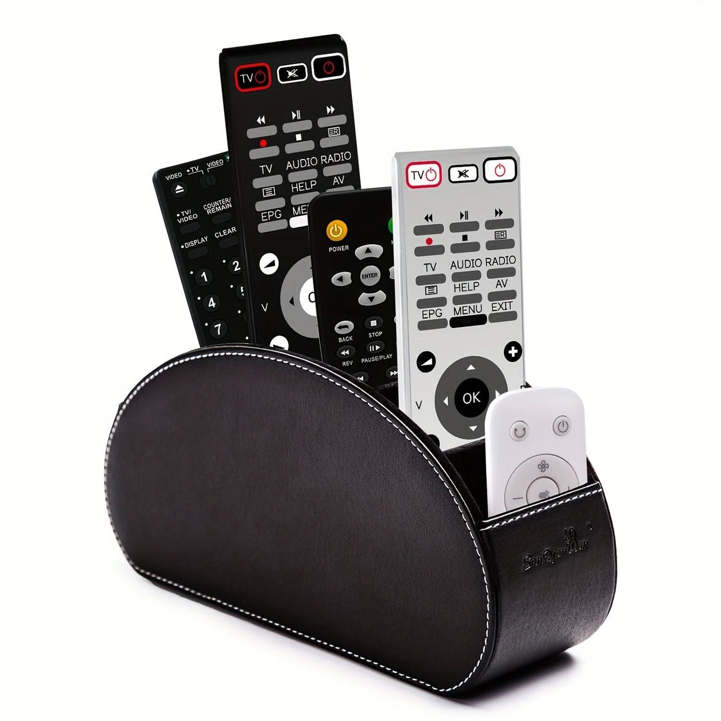 5-Compartment PU Leather Remote Organizer Box