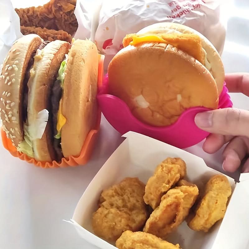 Silicone Hamburger Holder Set - No-Mess, Portable Trays