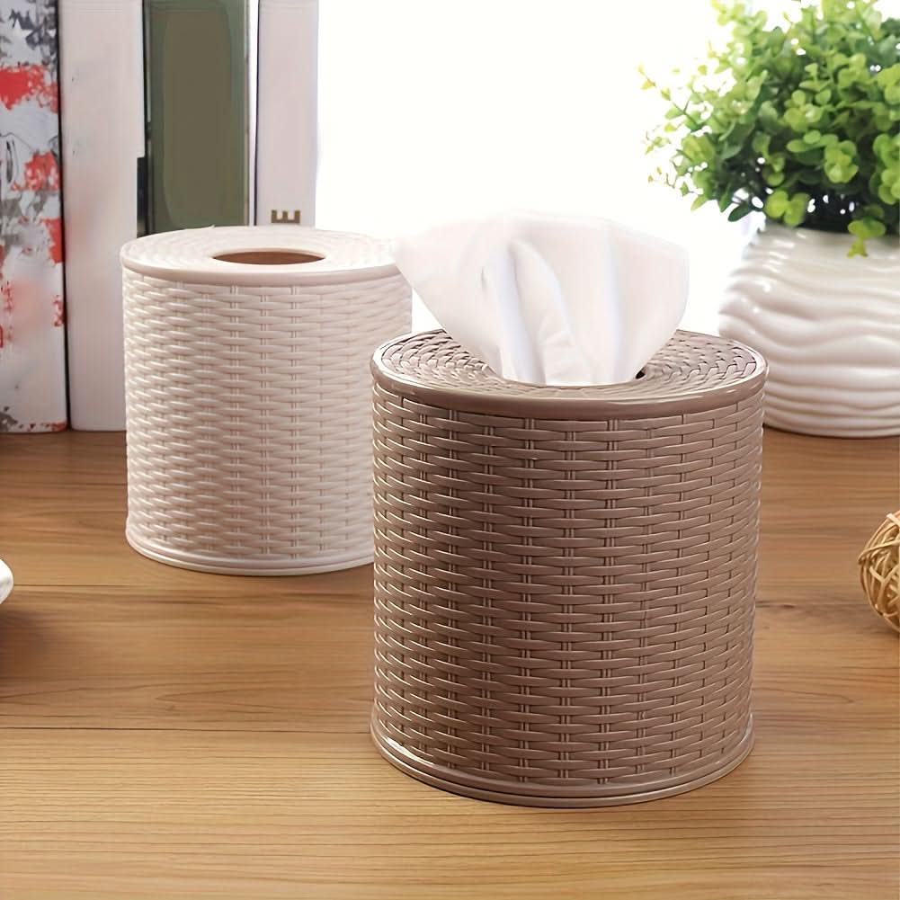 Round Woven PVC Tissue Box Holder – Home & Office Decor