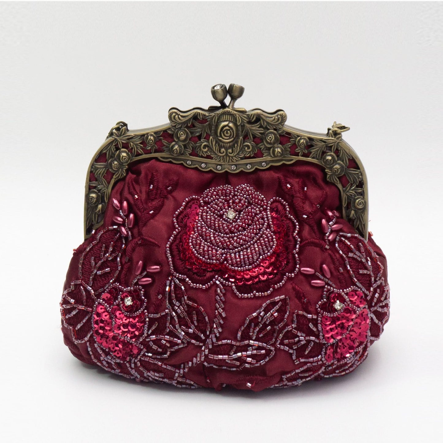 Vintage Floral Embossed Kiss-Lock Clutch