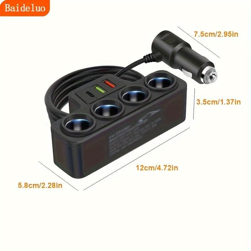 4-in-1 Car Charger – Dual USB + PD Fast Charging Port