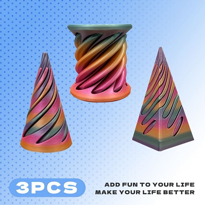 3pcs Spiral Cone Fidget Toys – 3D Printed Swirl Sensory Toys