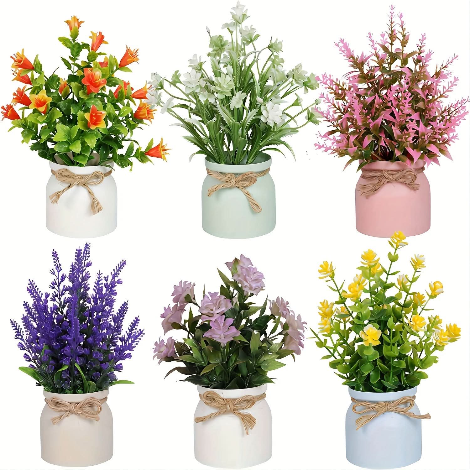 6-Pack Mini Artificial Bonsai Potted Flowers – Faux Plant Decor