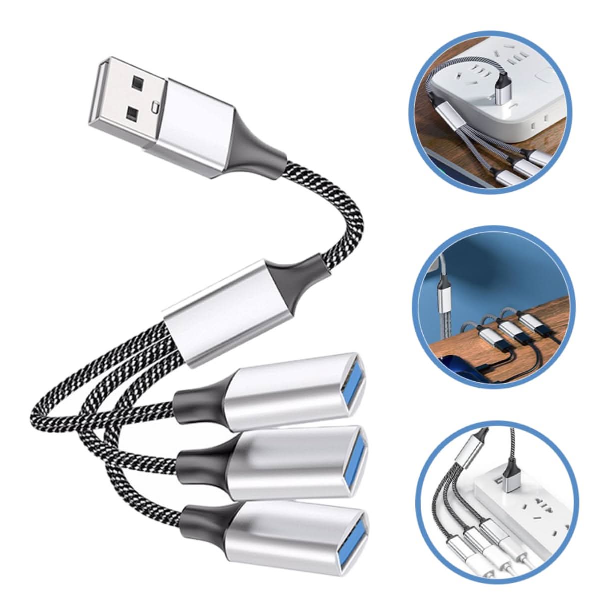 USB Splitter Y Cable: 1 Male to 3 Female Extension Hub