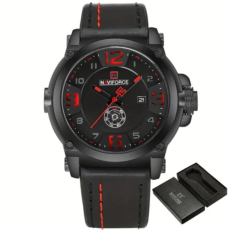 Men’s Casual Sport Quartz Watch – Water-Resistant, PU Leather Strap, Round Dial