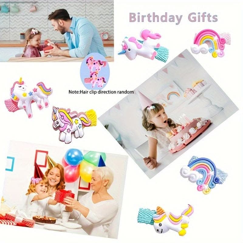 Unicorn & Rainbow Hair Clips – Cute Cartoon Set