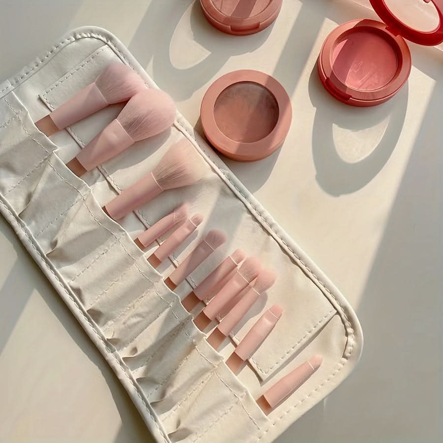 Travel Makeup Brush Set with Cosmetic Bag - 10 pieces