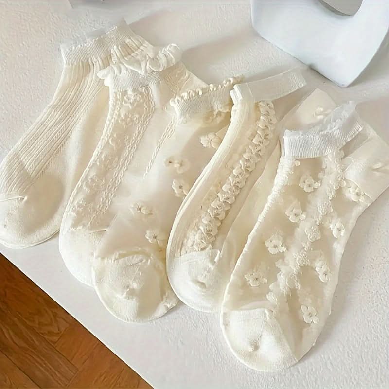 Floral Ruffle Ankle Socks for Women (Pack Of 5 Pairs)