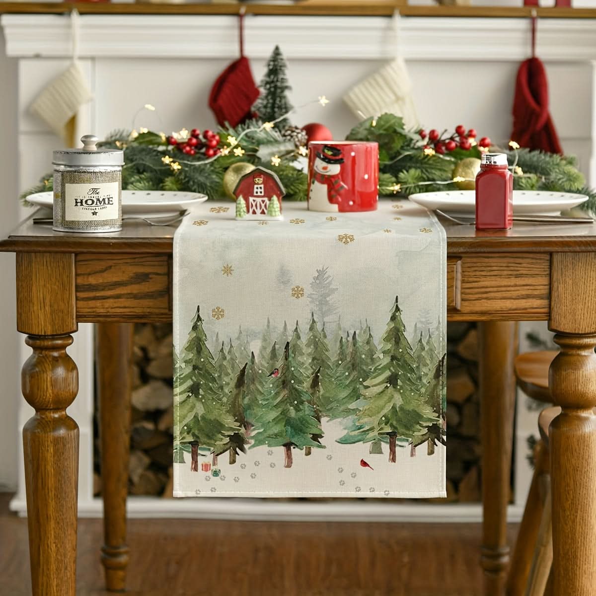 Christmas Table Runner - Trees & Cardinals Decor