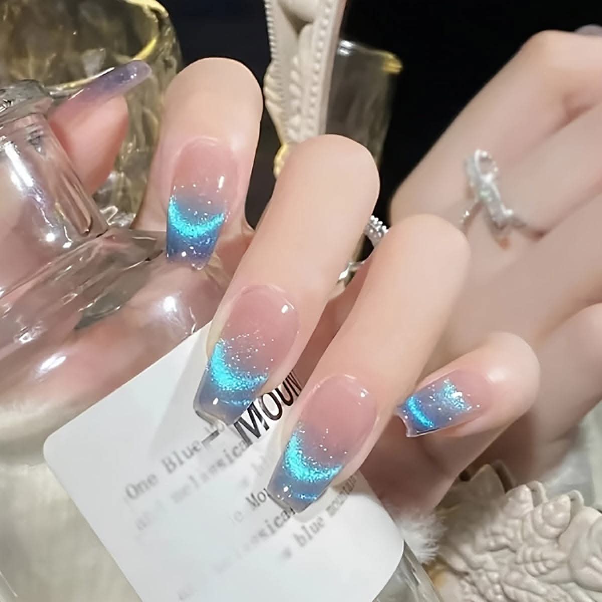 24pcs Aurora Blue Gradient Press-On Nails