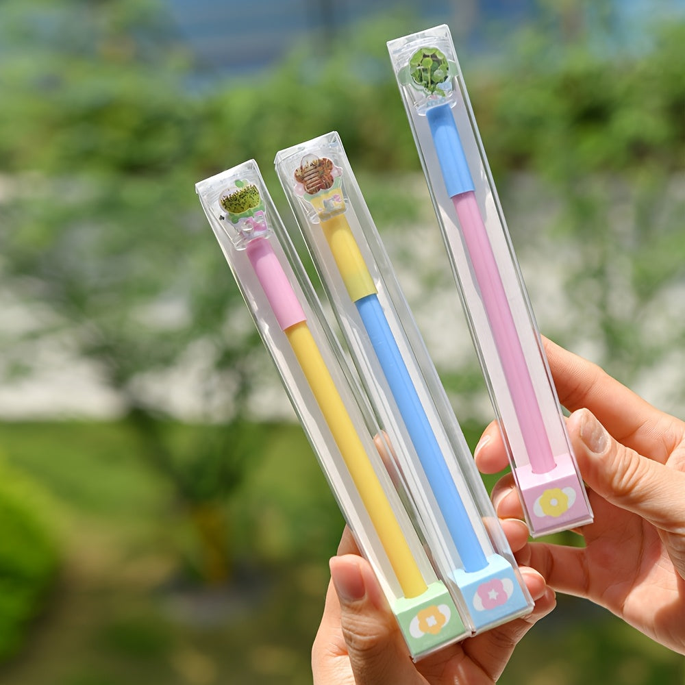 Creative Planting Pen – Black Ink Flower Gel Pen for Office, Gifts & DIY Décor (3-pack)