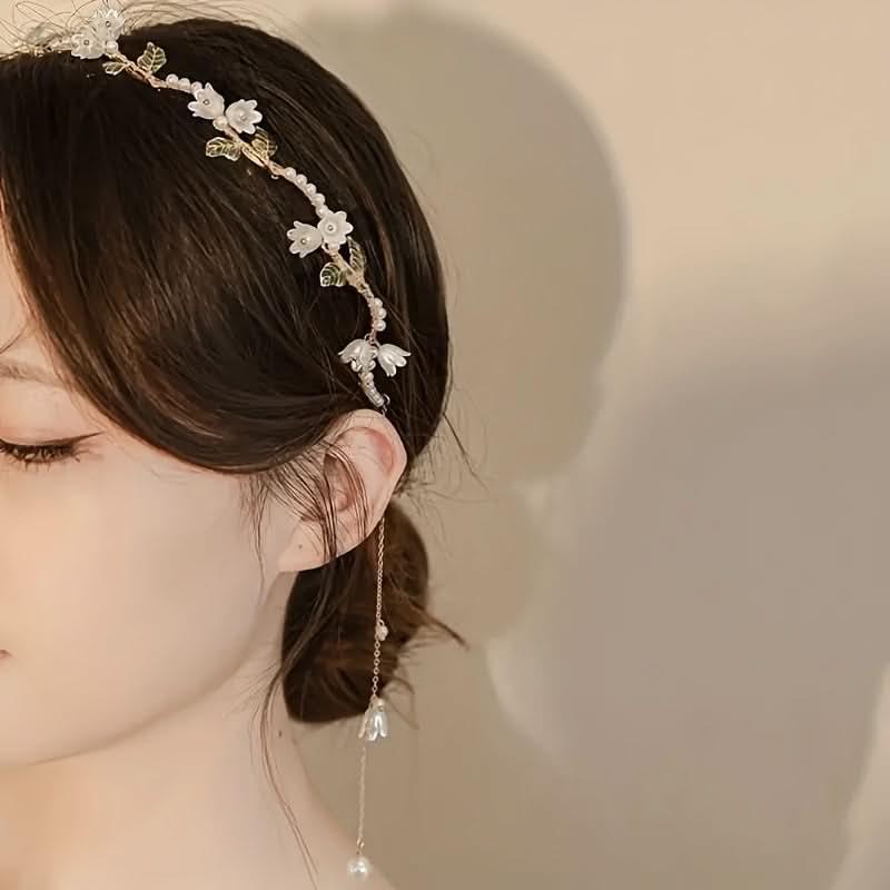 Elegant Pearl Flower Tassel Headbands for Women