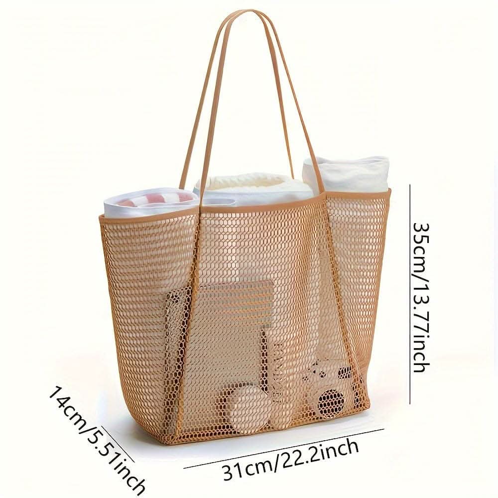 Stylish Women Woven Mesh Tote Bag - with Secure Zipper