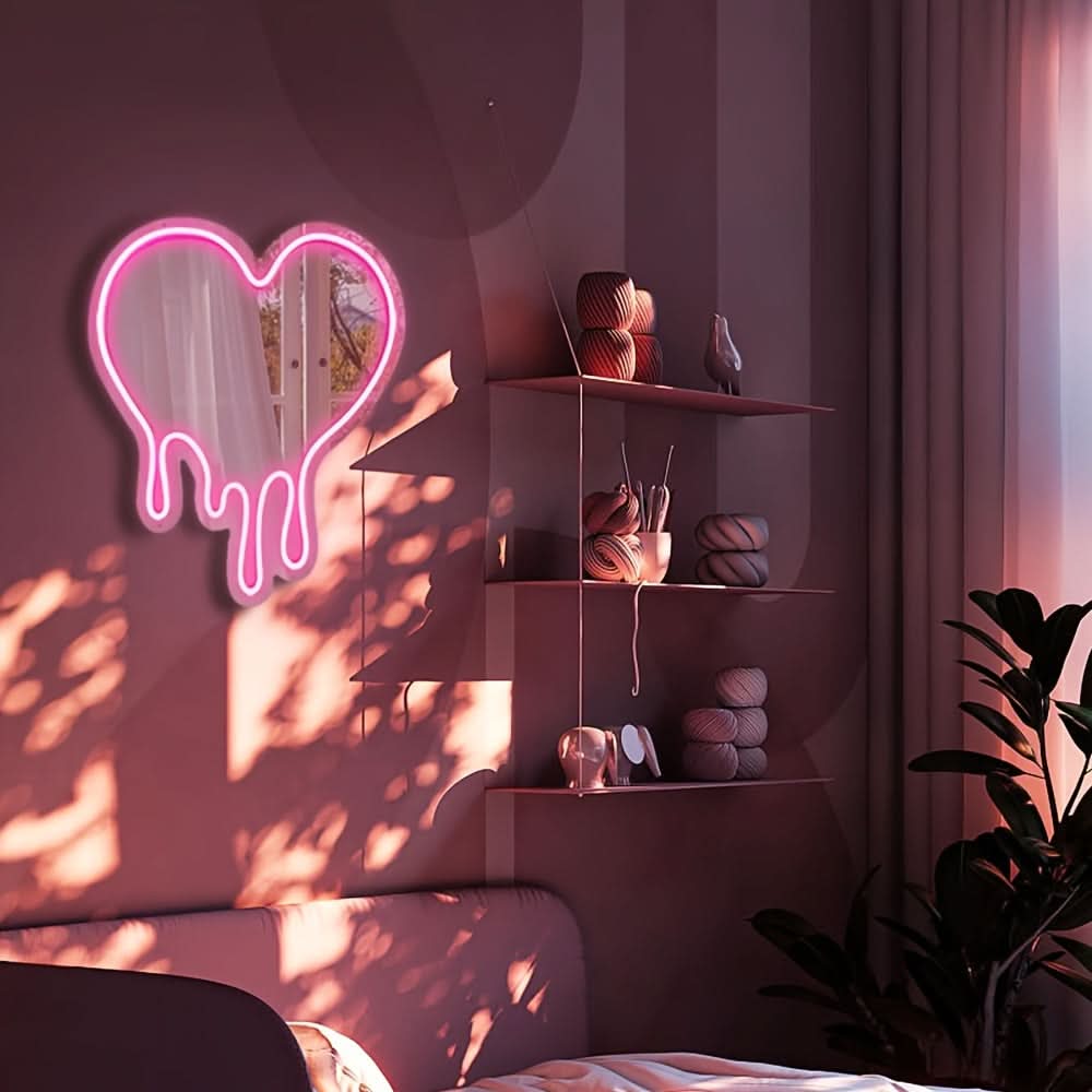 Pink Heart Neon LED Sign - USB Powered, Wall-Mounted Decor for Girls
