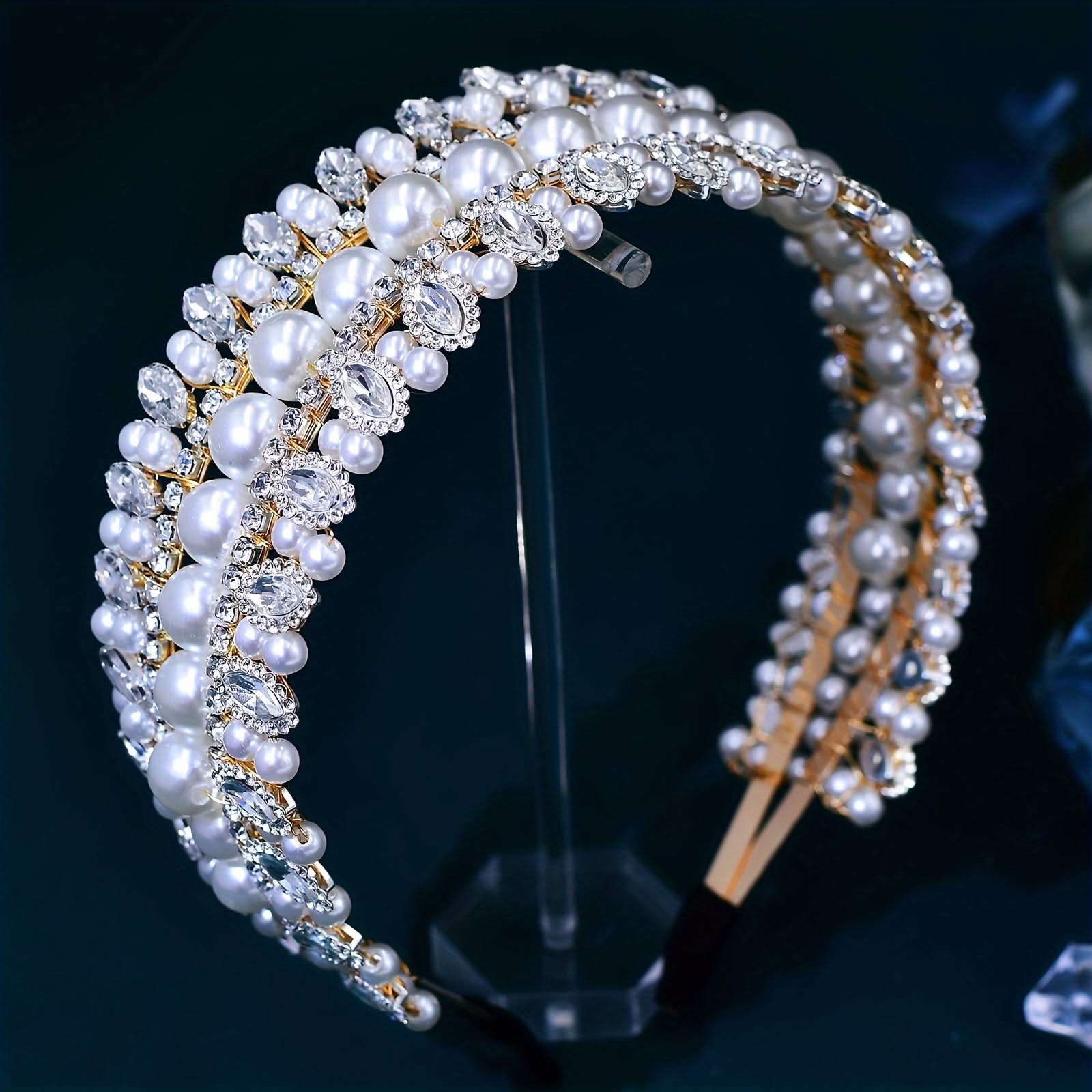 Vintage Faux Pearl Rhinestone Headband for Women