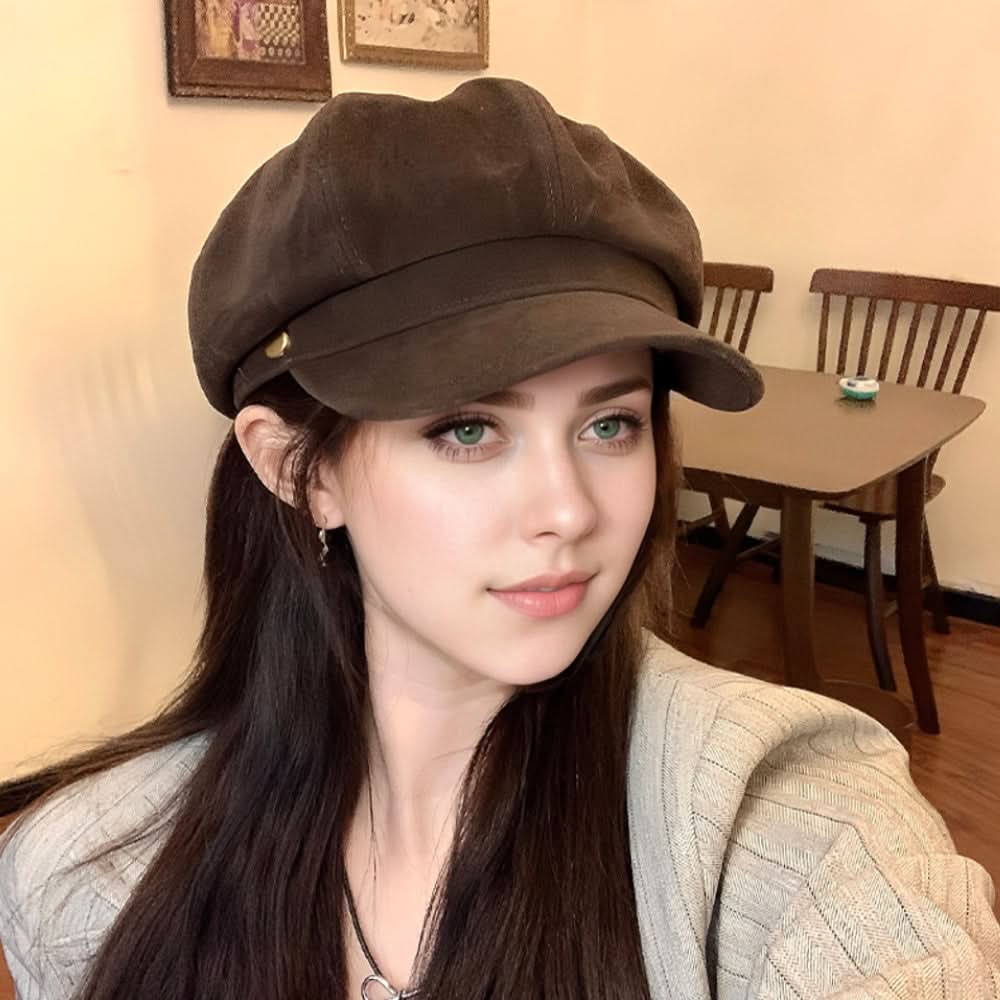 Women’s Beige Beret Hat – Classic British Style, Ribbed Texture