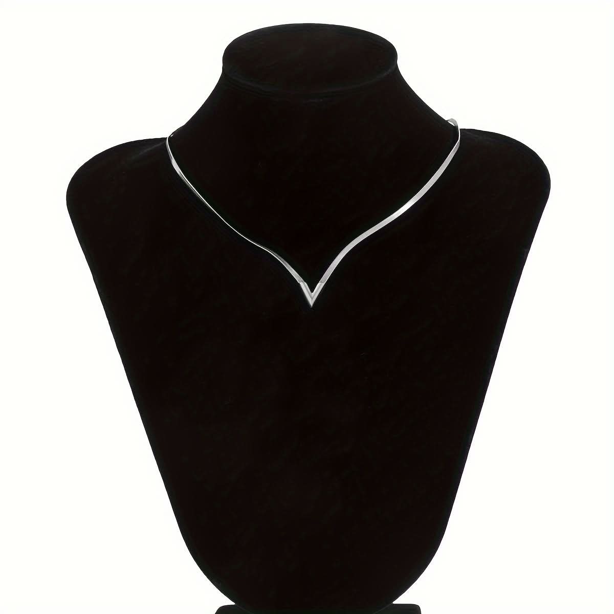 Silver V-Shaped Snake Chain Necklace, Minimalist Style